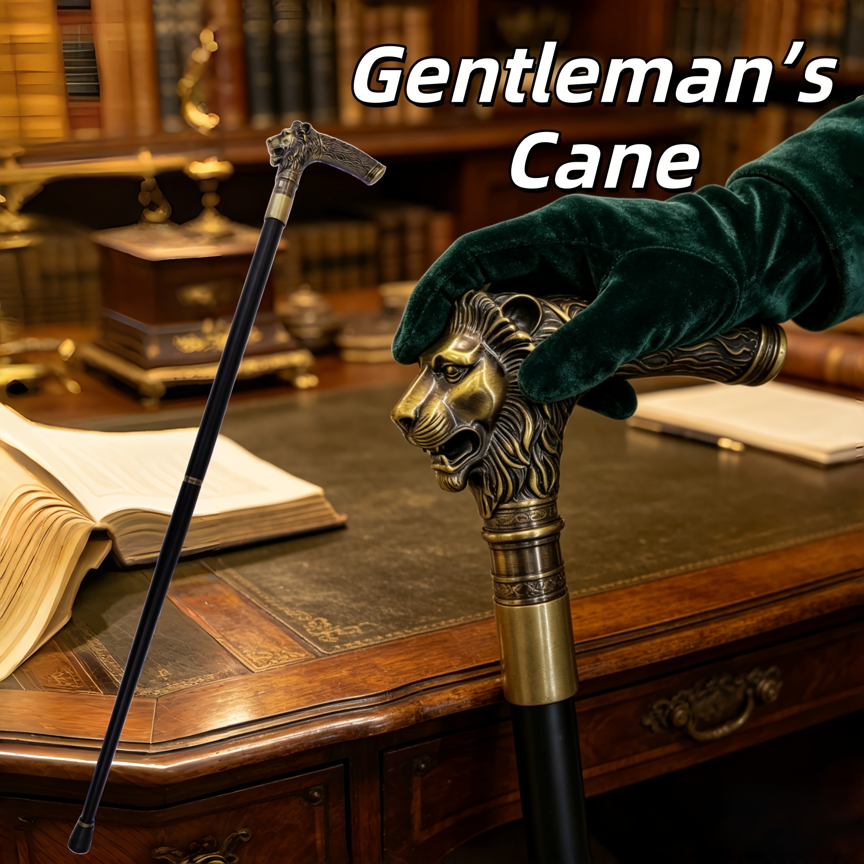 TEMU Canne de marche Tête de Lion Bronze/Cane de Gentleman/Cane Tendance/Cadeau Fête des Pères/Accessoires Cosplay/Bâton de Magie Halloween/Matériau