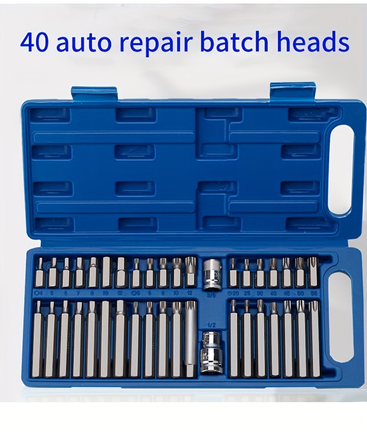 40pcs heavy-duty metal screwdriver set with non-slip ergonomic handle & compact toolbox - star-shaped & phillips/flathead drivers, sae & metric sizes for car,, home, electrical repairs -   tool kit for mechanics, diy, appliance maintenance -   40pcs set with organized compartments, durable metal construction, and non-slip ergonomic handles for comfortable use Product details 3