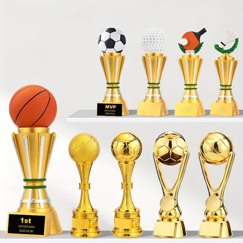 1pc Custom 17.72inch Height Resin Badminton Volleyball Trophy Souvenirs Ornaments, Creative Large Size Soccer Basketball Golf Sports Awards Deco Gifts