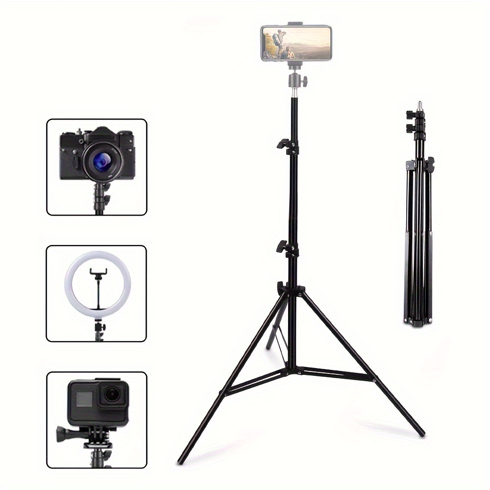 

Aluminum Alloy Tripod Stand, 63-inch, Multi-functional With 1/4 Inch Screw, Adjustable Height Portable Mount For Smartphones, Cameras, Projectors, And Laser Levels - Uncharged Operation