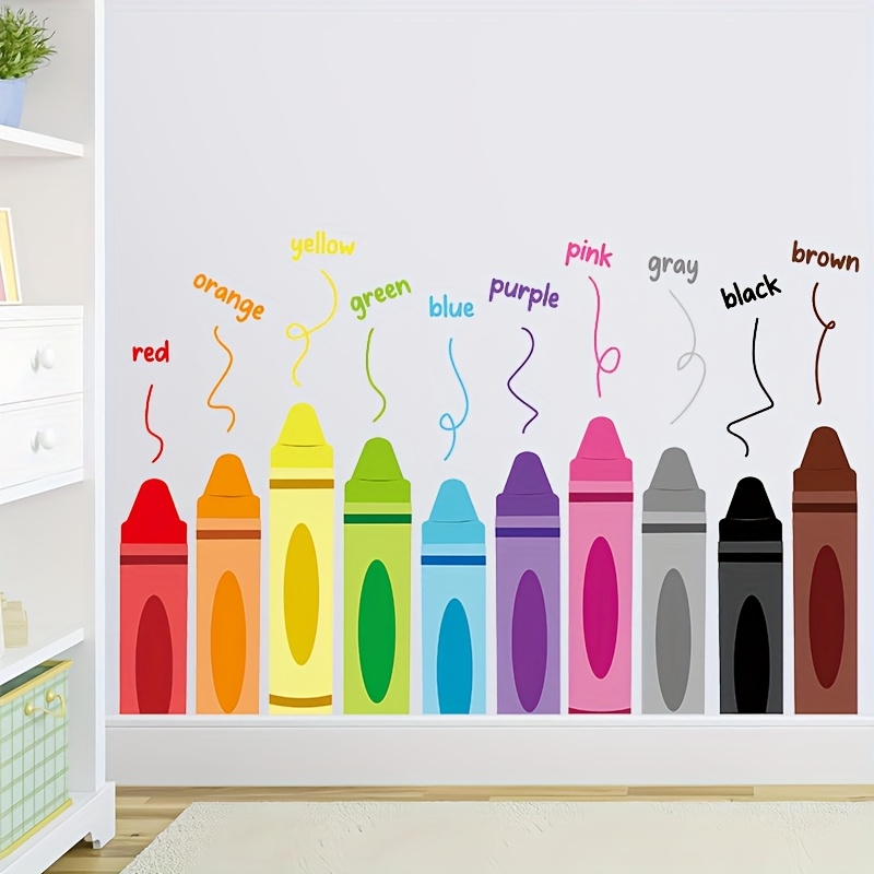 TEMU Autocollants muraux crayons colorés, autocollants muraux crayons à décoller et coller immédiatement. Décoration murale en crayon pour d'art,