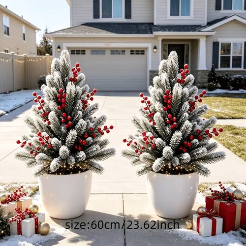 2pcs extra large winter christmas holiday luxury artificial cedar trees outdoor indoor shrubs with base evergreen decor for suitable for gardens courtyards and doorways artificial trees to enhance garden