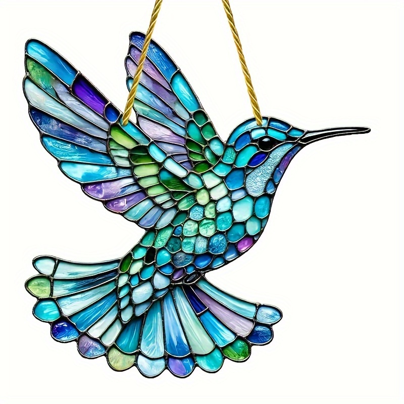 

Acrylic Hummingbird Suncatcher, Iridescent , Stained , Indoor Outdoor Decor, Unique Gift Idea, 7.87" - Window & Wall Hanging