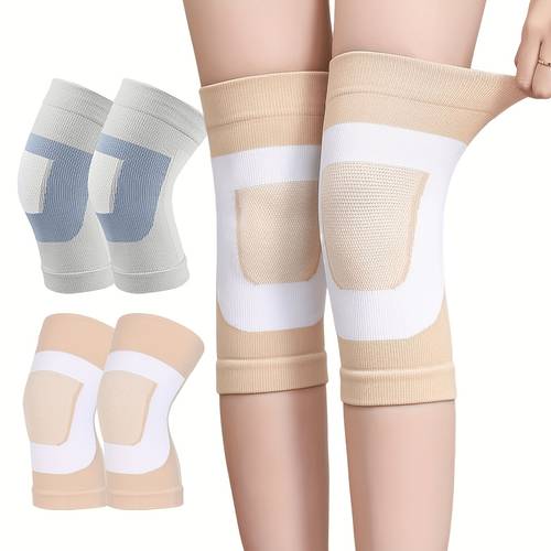 kh 2pcs 1 pair ultra thin elastic fits all knitted compression knee sleeves breathable and comfortable knee support covers unisex knee braces blue yellow suitable for