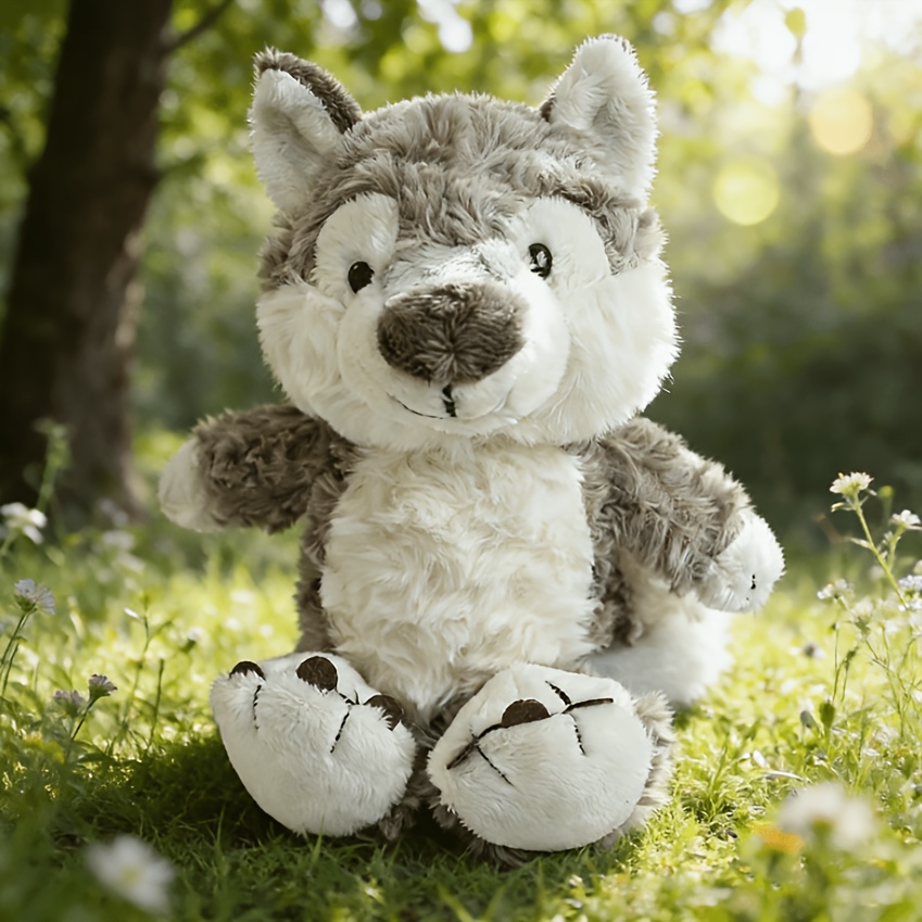 Image of Cute Wolf Plush Toy, Soft Fluffy Gray Wolf Stuffed Animal, Realistic Forest Animal Plushie Doll, Adorable Husky Wolf Plush Gift For Kids And , Home Decor