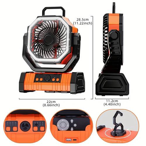 camping fan battery powered fan rechargeable with led lantern portable outdoor tent fans with hanging hook 4 wind for power outage picnic barbecue fishing travel home