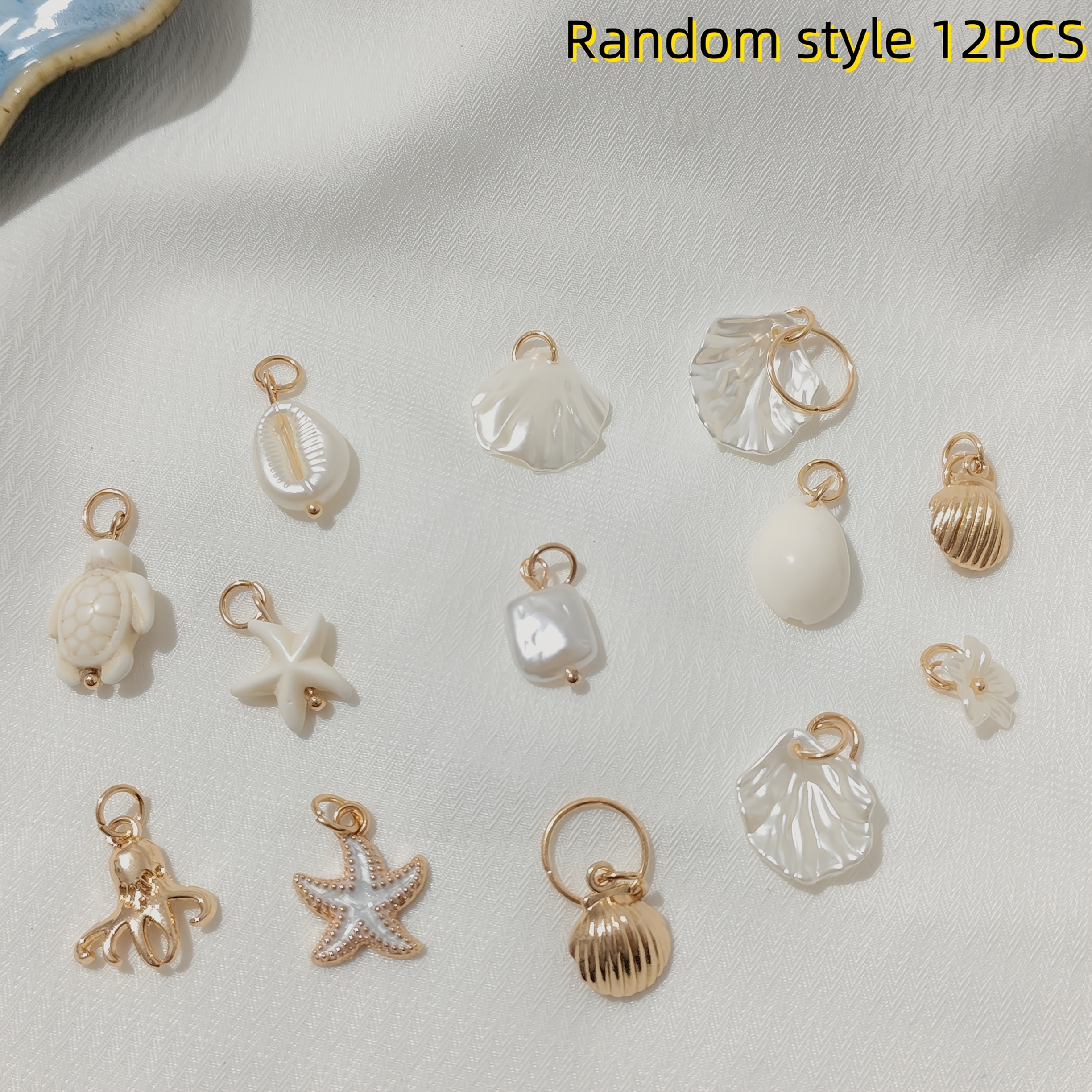 TEMU 12pcs Bohemian Pendants Resin Abs Pearl Alloy Octopus Turtle Artificial Shell Jewelry Bag Packaging Decoration, Suitable For Daily Wear (random