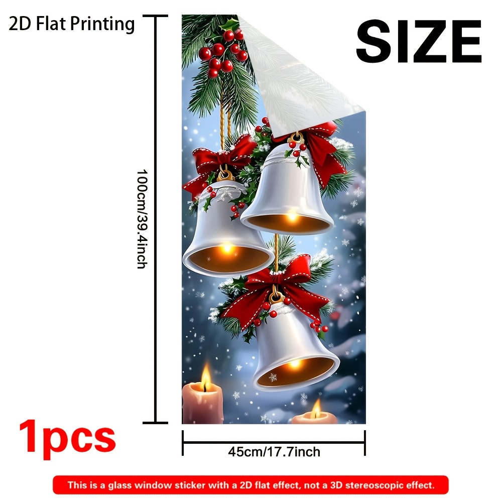 TEMU 1pc Christmas Bells Candle Snowflakes Scene Window Film | Static Cling Frosted Privacy Film, No-glue Effortless Pvc Decor, Perfect For Balcony,