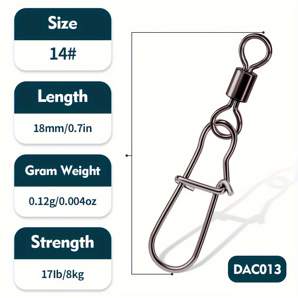 50pcs Fishing Bearing Rolling Swivel Stainless Steel Snap Fishing Lure Connector Pin Fishing Additions