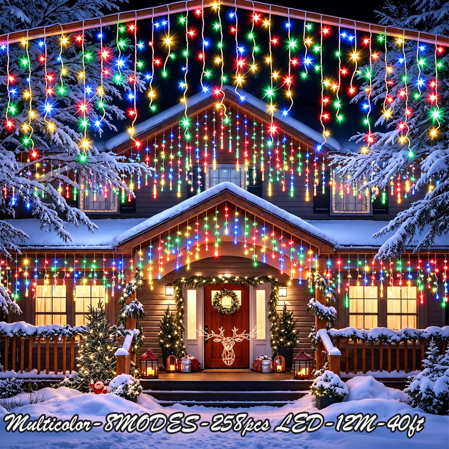 TEMU 258pcs Led Solar Christmas Lights 258/182/106pcs Led, 8 Mode Solar Festive Light Strip, Ip44 For Home Decoration, Suitable For Gardens,