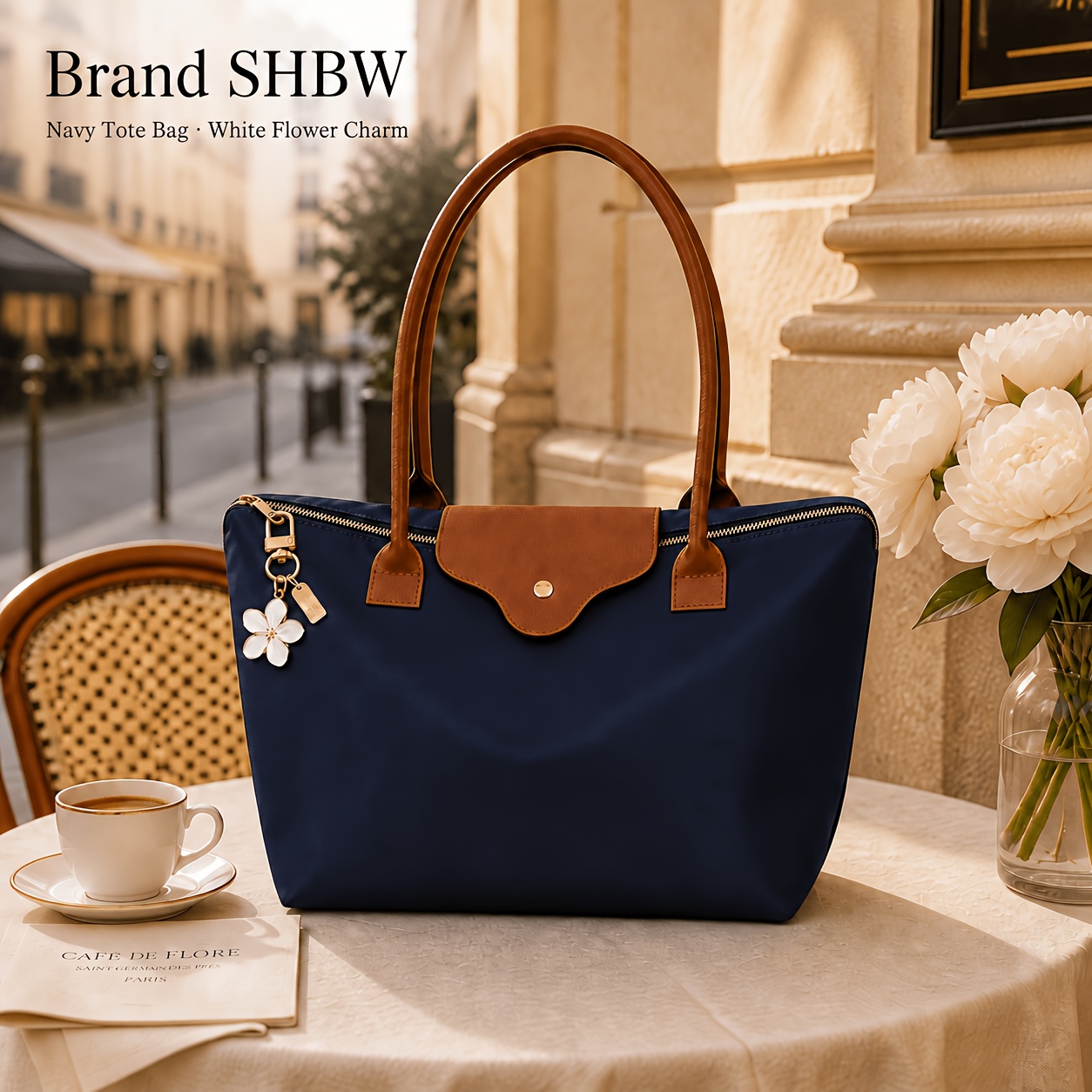 TEMU Sac à bandoulière grande capacité SHBW avec breloque de amovible, sac à main uni facile à fermer avec poignées supérieures, sac de transport