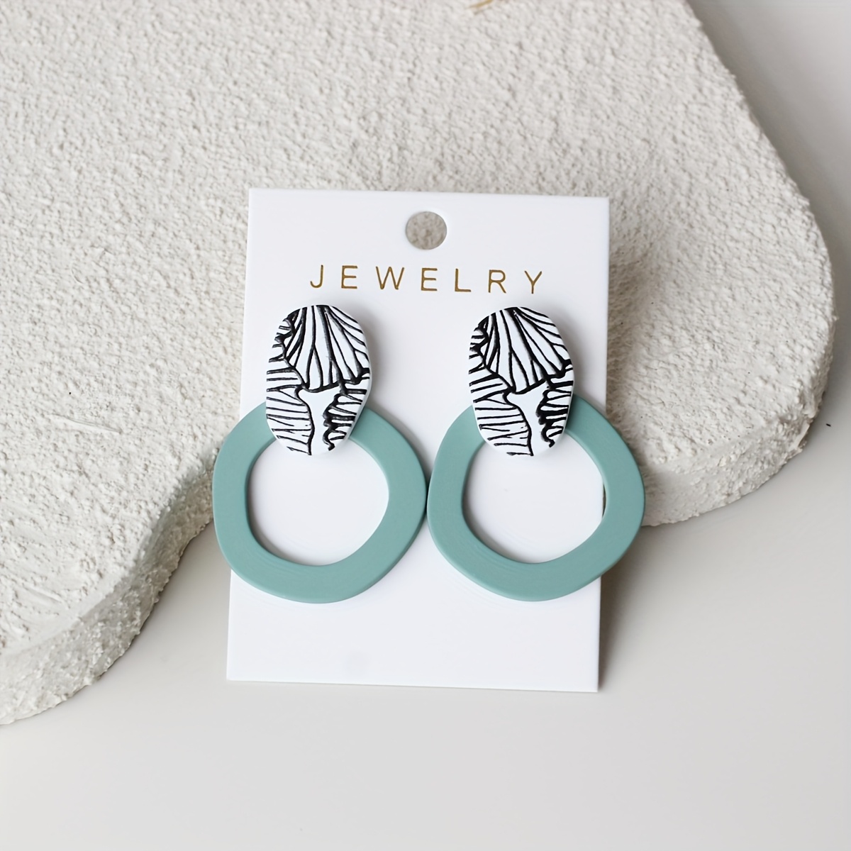 E-shop 1 Paar Weiße Ohrringe mit Grünem Kreisdruck aus Acryl, Tonstruktur, Niedlich Elegant, Ideal für den , Vielseitig für Partys, Urlaub, Hochzeiten,