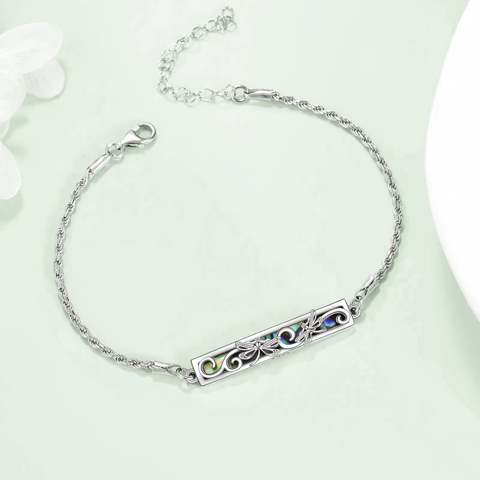 Dragonfly Bracelet 925 Pure Silvery Abalone Shell Pendant Necklace