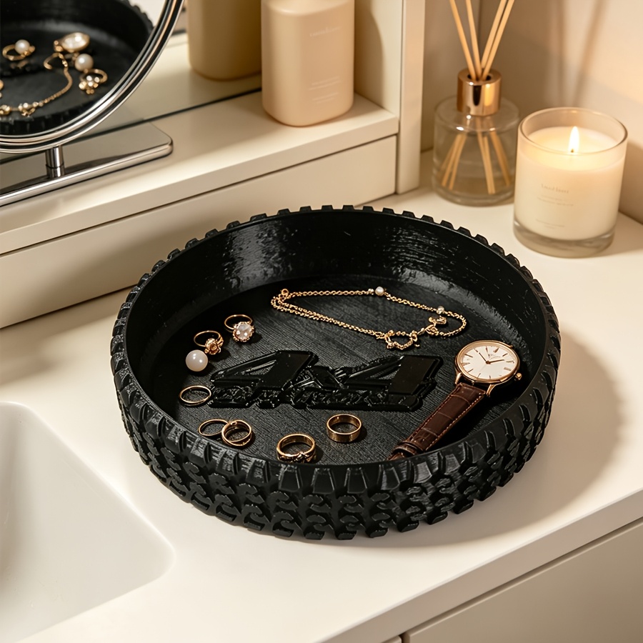 TEMU Creative Tire Tread Storage Tray, 4x4 Off-road Logo Jewelry Dish, Resin Key Organizer Bowl, Desktop Small Item Rack, Entrance Table Storage,