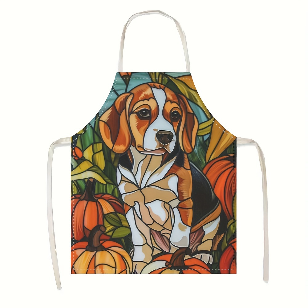 

Stained Glass Beagle Puppy Apron - 1pc Linen Woven Kitchen Apron, Durable & Kitchen-ready For Home, Coffee Shop, Friends And Family - 100% Linen Cover By Zhm14s