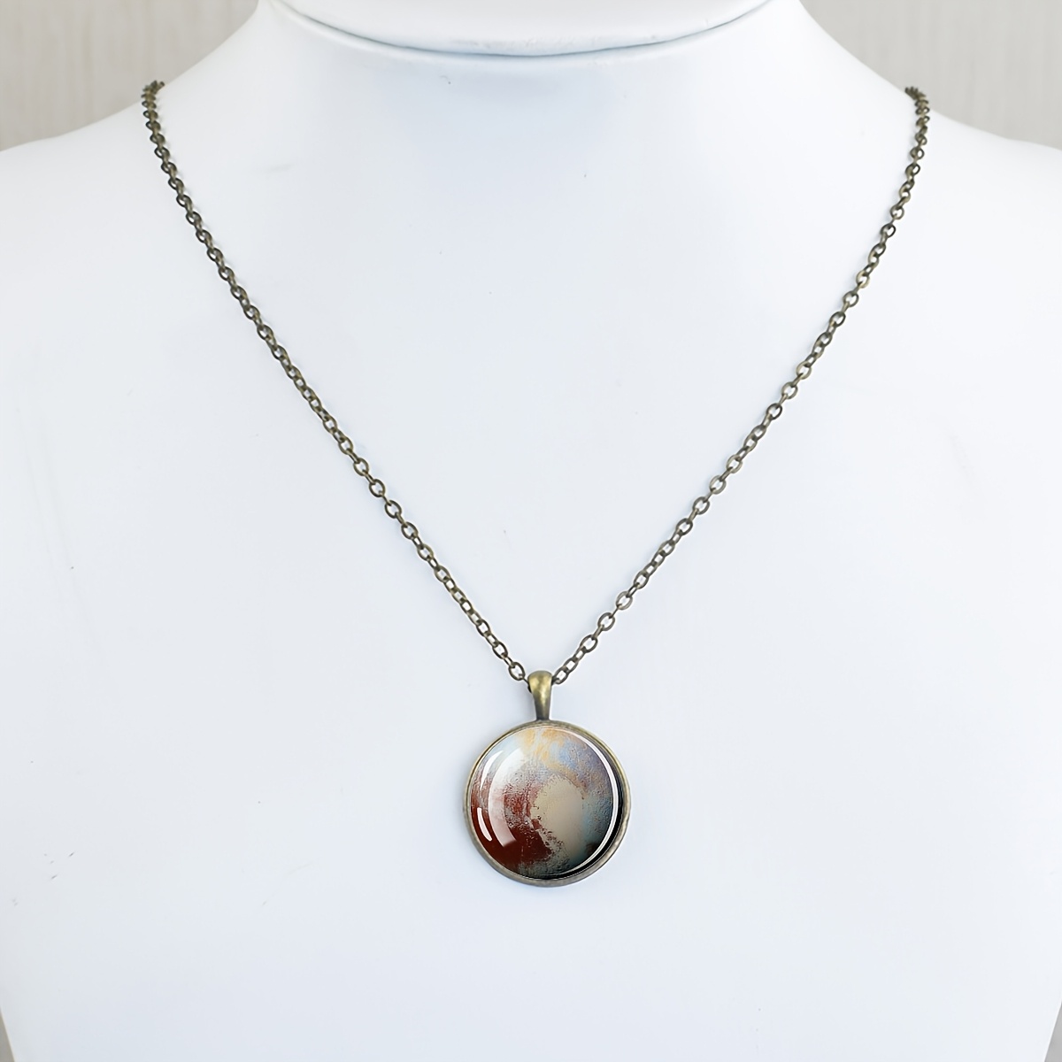 Abstract Art Round Pendant Necklace, Vintage Style