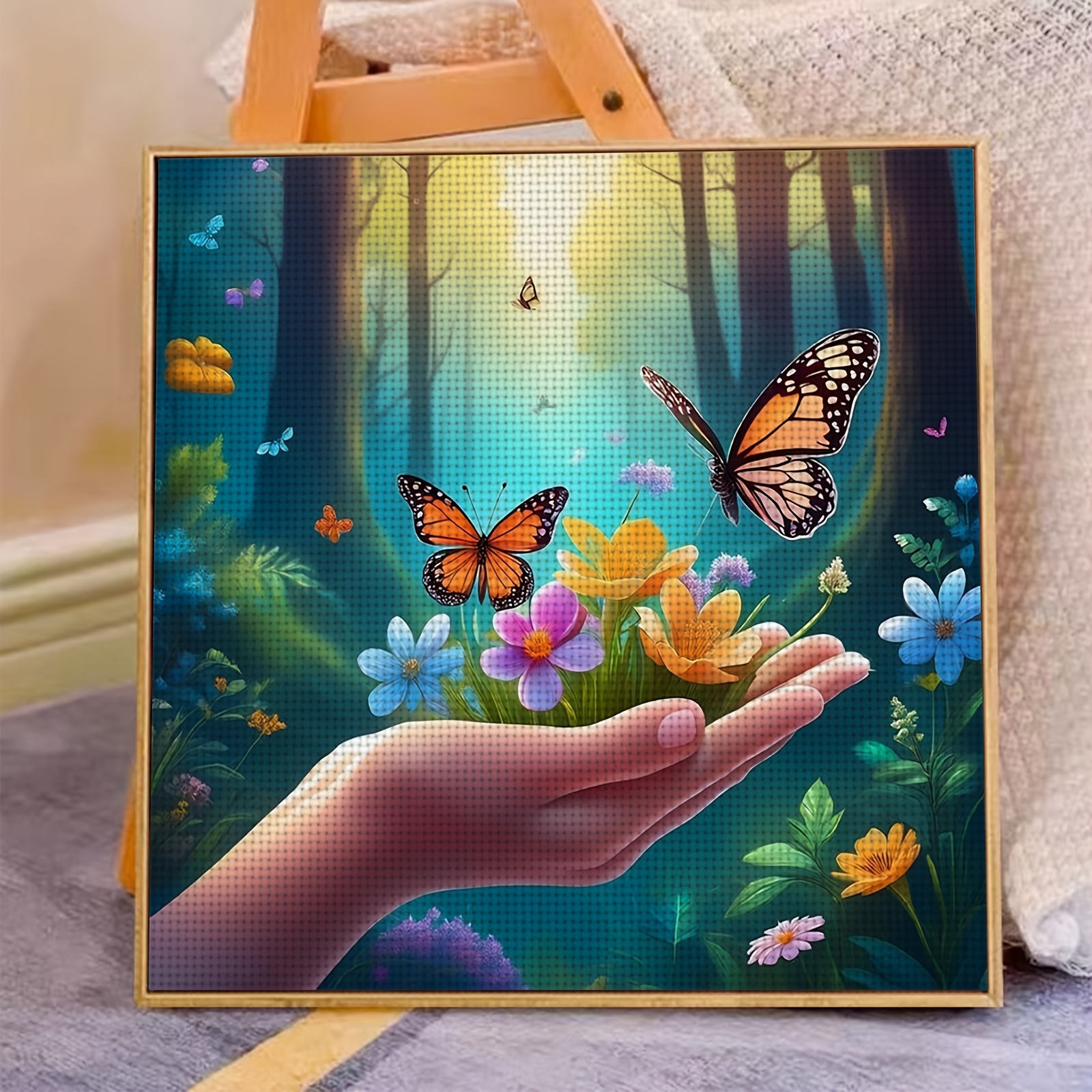 Frameless 11CT/14CT Printed Fabric Cross-Stitch DIY Kit, Handheld Flowers
