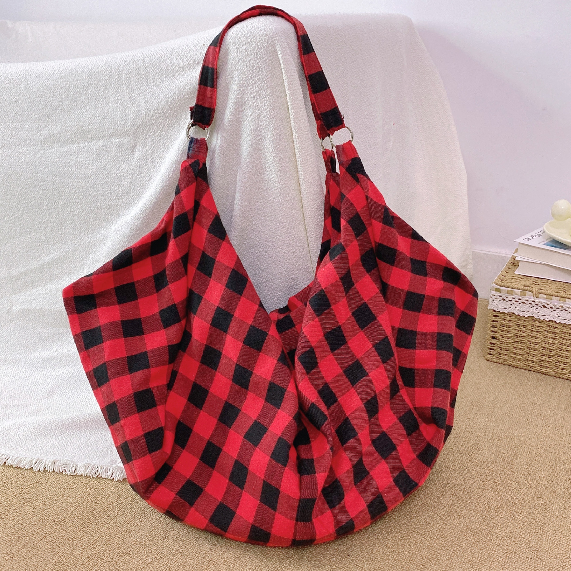 

1pc Tote Bag For Women, , Shoulder , Zip , Unlined, - Checkered Shoulder Bag