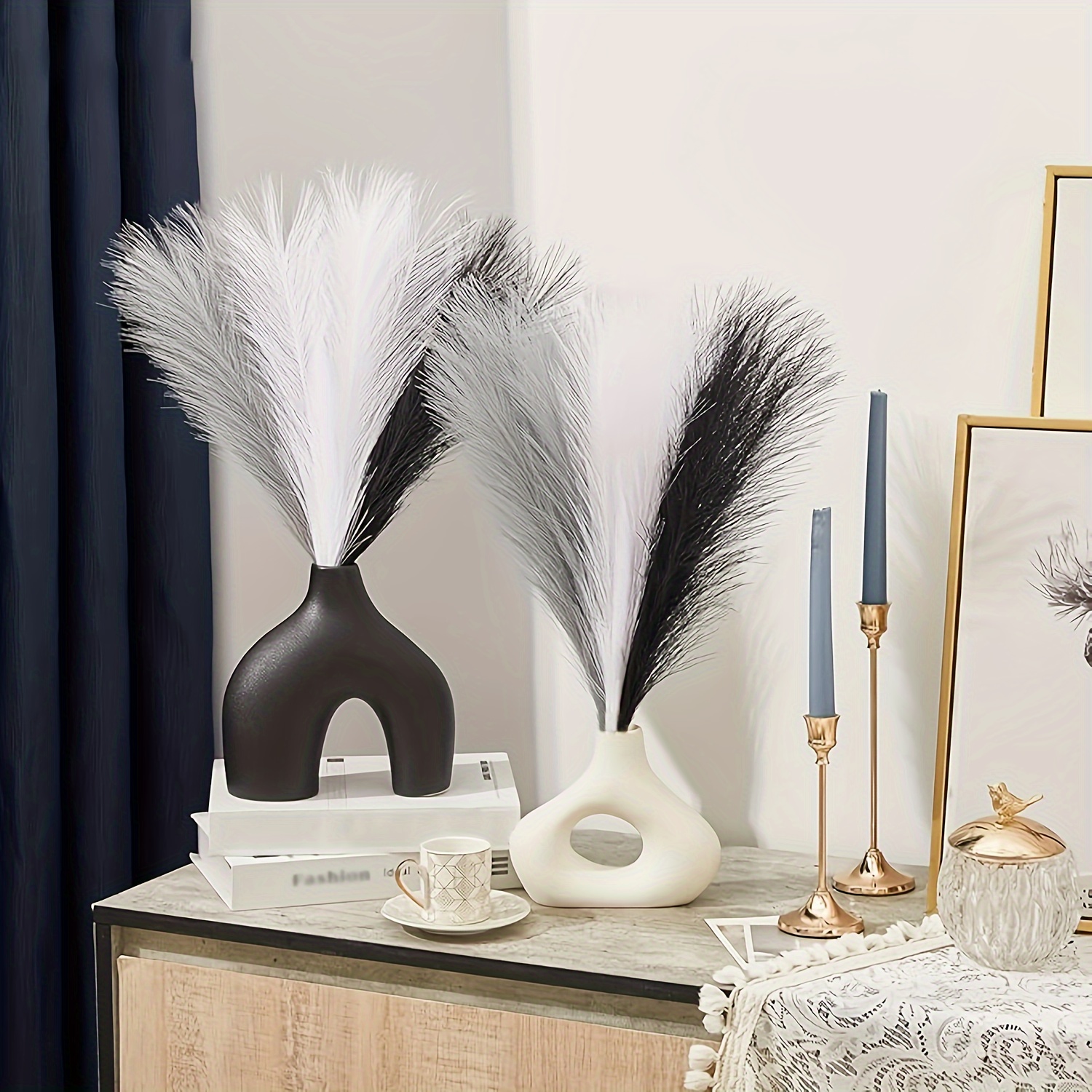 

18/33pcs Pampas Grass Decor Black Pampas Grass Decor, Artificial Pampas Grass Decor, Artificial Pampas Grass White Gray Party Gothic Room Decor, Pampas Grass Bouquet Vase Filler (white+)