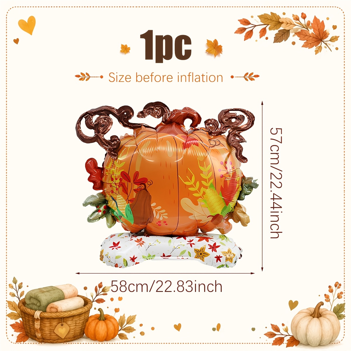 TEMU 1pc Thanksgiving Pumpkin Foil Balloon, Maple Vine Pumpkin Design, Large Autumn Foil Balloon Decoration, Suitable For Thanksgiving Decor, Party,