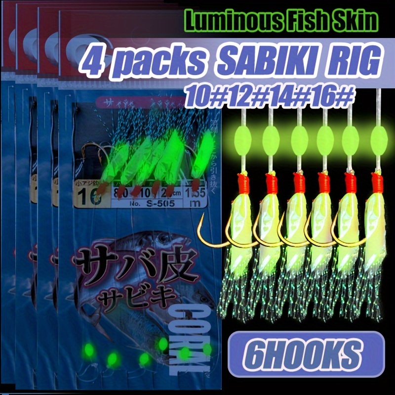 

Takbas 4 Packs Sabiki Rigs, Luminous Fish Skin Bait Rigs With High Carbon Hooks, Glow Beads, Fishing Accessories For Freshwater/saltwater