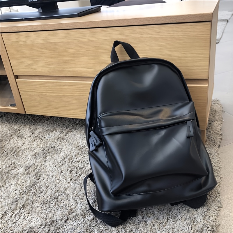 Image of Pu Unisex Casual Backpack, Outdoor Travel Bag Student Book Bag, Suitable For Teenager Large Capacity Book Bag, Student Book Bag, Solid Easy Double Shoulder Bag