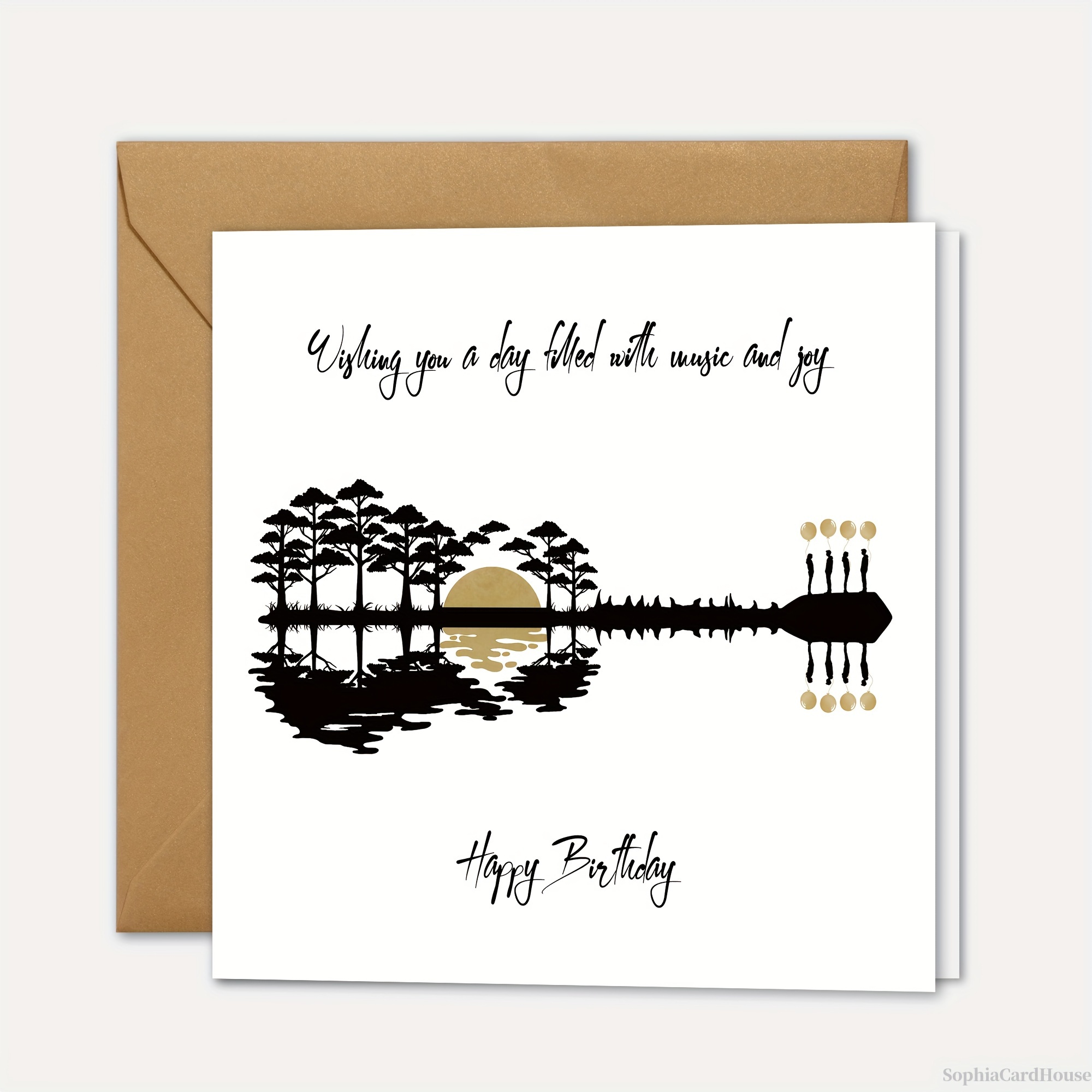 

1pc Card With Guitar & Music Theme - " A Day Filled With Music " Message, Ideal For Any Recipient, English Greeting, Cartoon Design