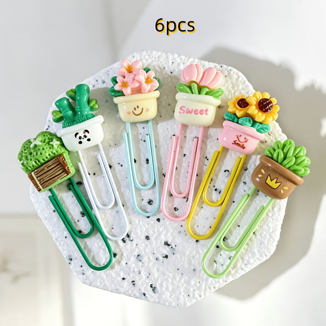 TEMU 3pcs Random/6pcs, Mini Potted Plant Shaped Paper Clips, Cute Decorative Bookmarks Page Markers, Office Home Stationery Accessories, Birthday