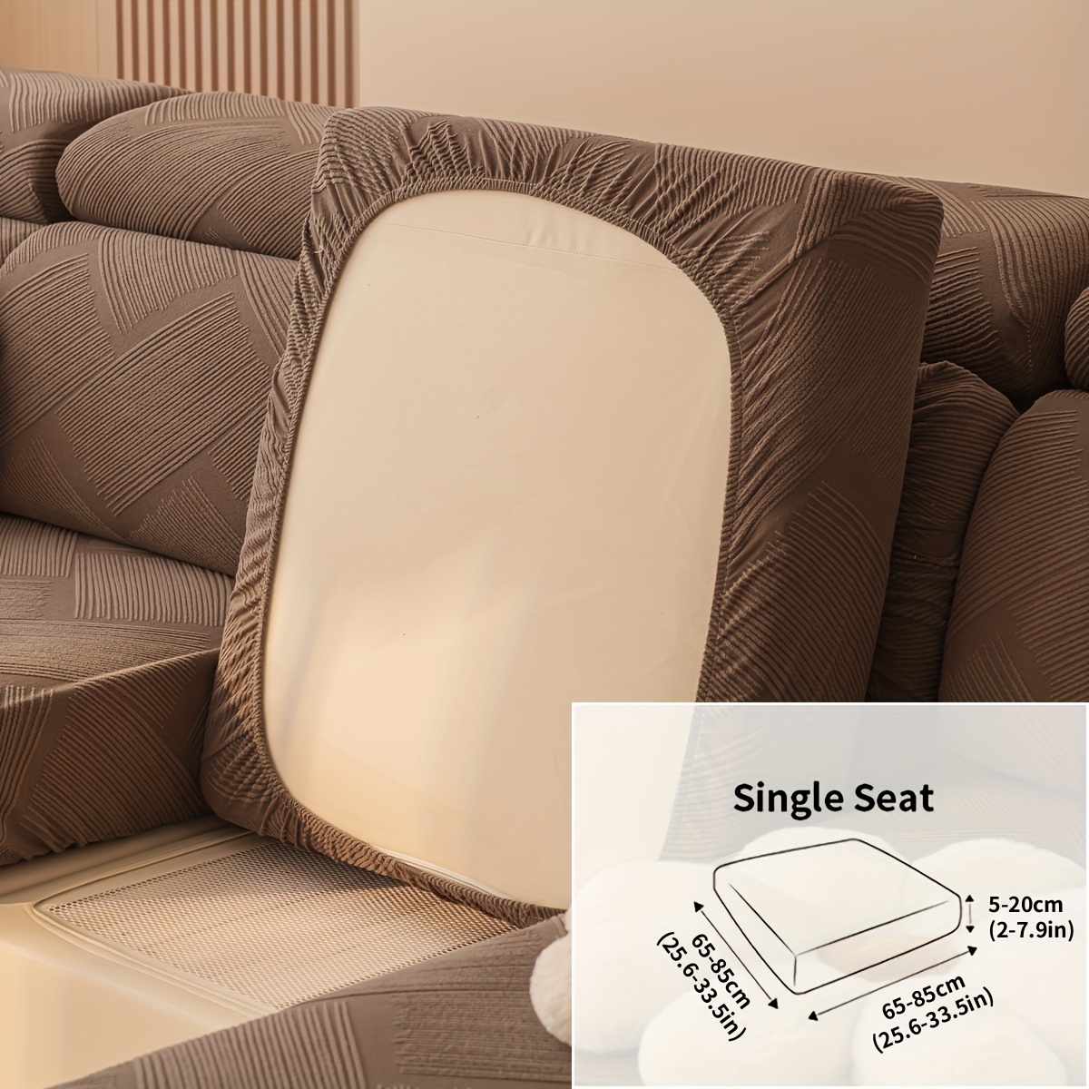 TEMU 1pc Minimalist Modern Striped Living Room Non-slip Sofa Cover - Suitable For Pets, Machine Washable Polyester Fiber, Elastic Band Closure, Short