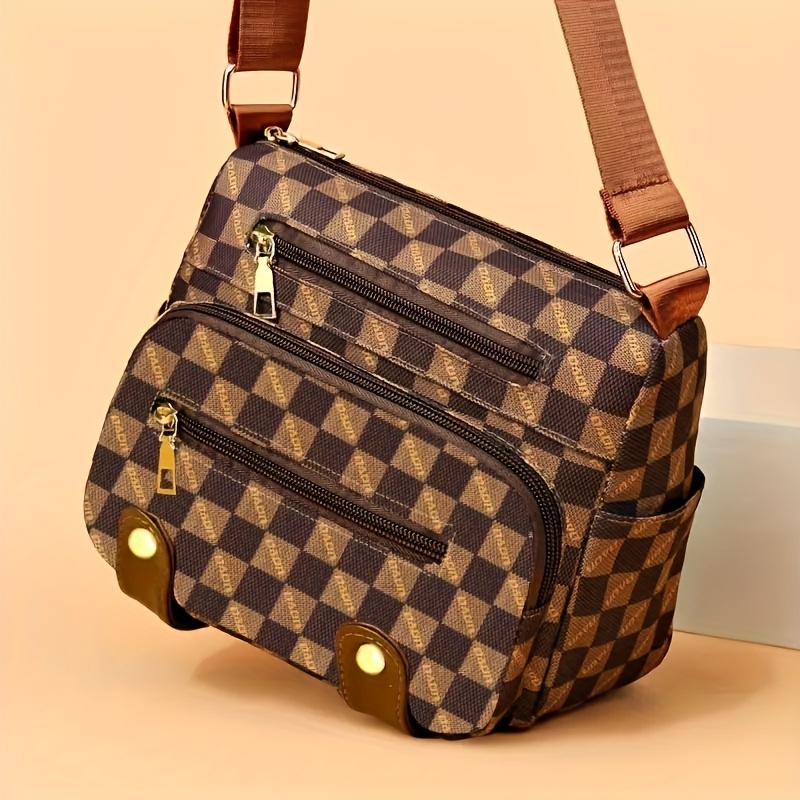 

Plaid Pattern Crossbody Bag, Multi-pocket Purse, Large Capacity Single-shoulder Satchel For Women, Pu Material With Adjustable Strap