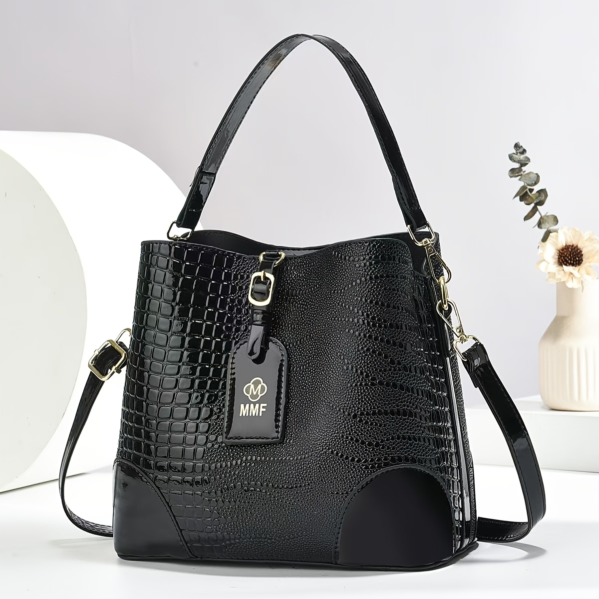 TEMU Women' Crocodile Pattern Bucket Bag, A Mini Crossbody Bag With Adjustable Multifunctional Shoulder Strap, Daily And Dates.