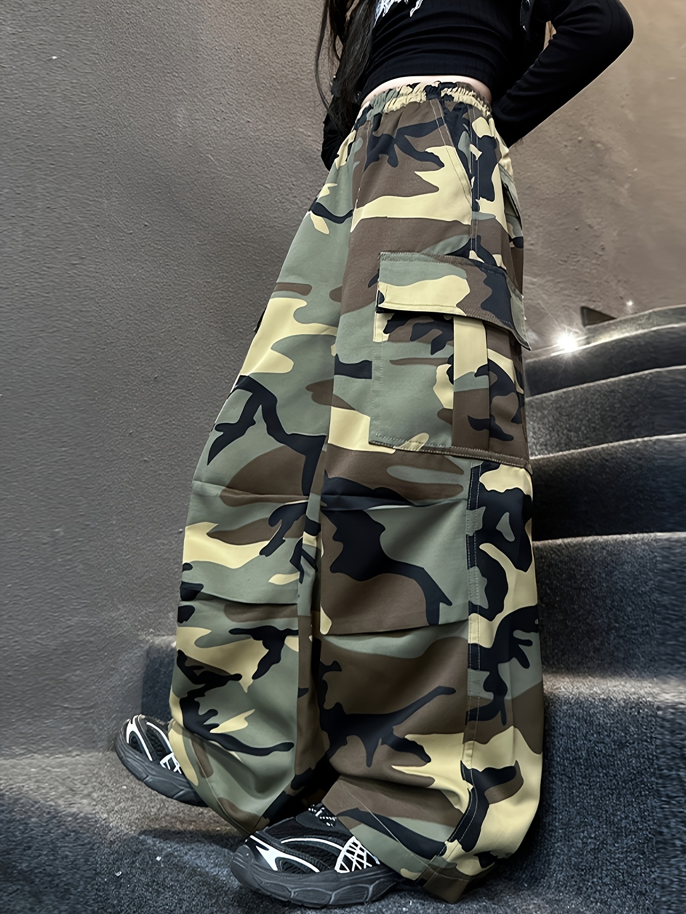 girls wide leg cargo pants camo print y2k camouflage - Temu South