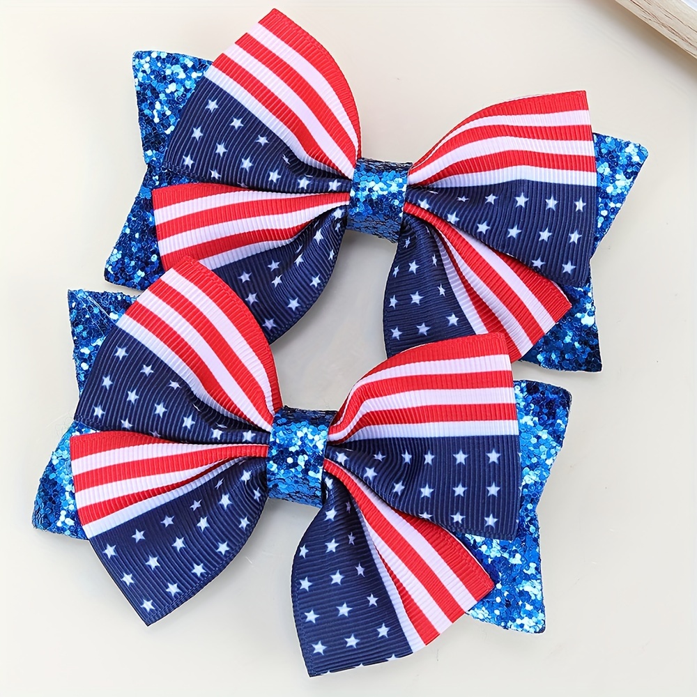 

Patriotic 4th Of Hair Bow Clips Set - 2pcs American Hairpins For Women & Girls, Celebrations