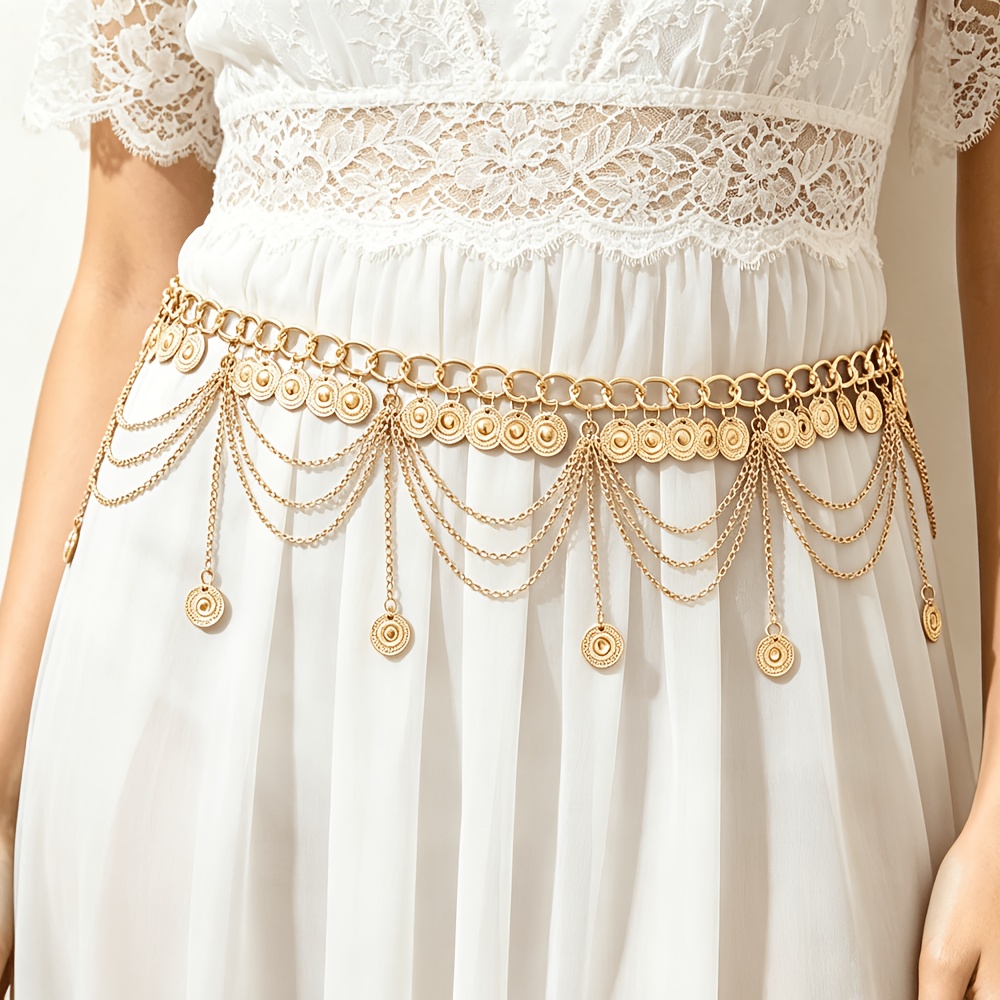 TEMU Vintage Long Tassel Design Belt, Middle Eastern Bridal Wedding Ethnic Style Fashion Accessory