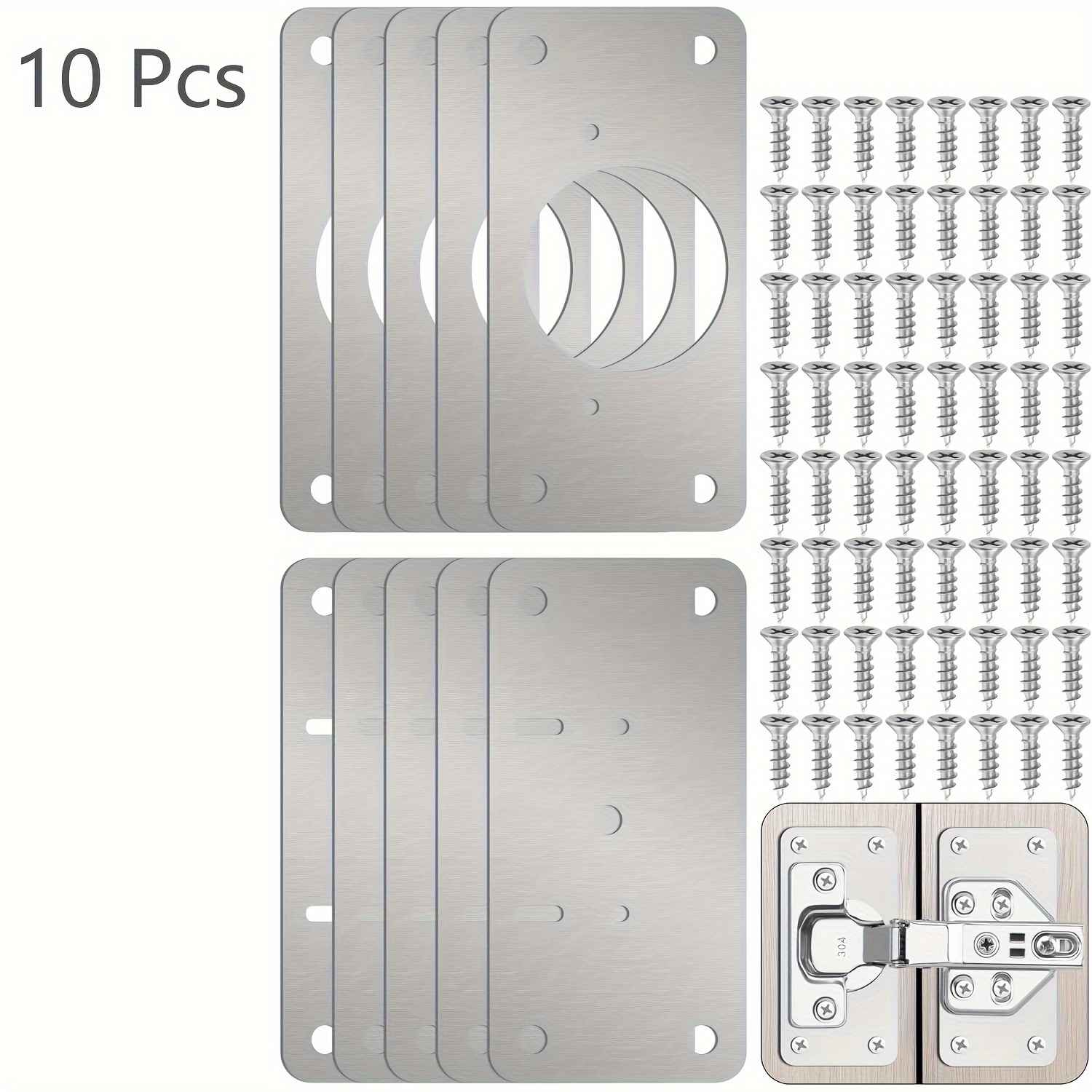Image of 6pack/10pack Hinge Repair Kit - Cabinet Door Hinge Repair Plate Hinge Fixing Plate For Kitchen Cupboard Door Locker Cabinet Door Hinge Repair Brackets With Mounting