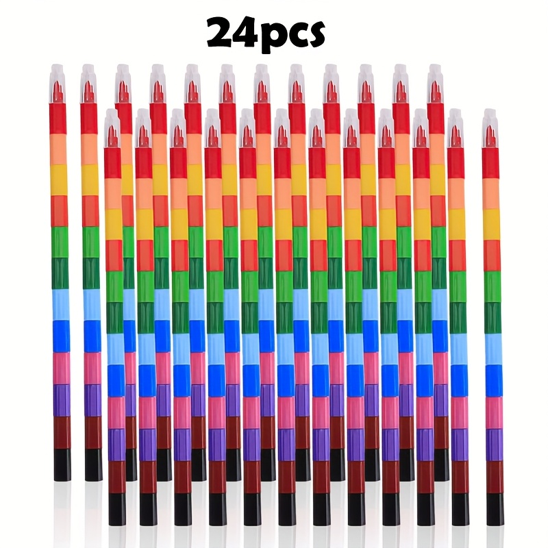 TEMU 24pcs Stackable Crayons Stacking Buildable Crayons For Diy Painting, School Office Supplies, Party Favors, 12 Colors