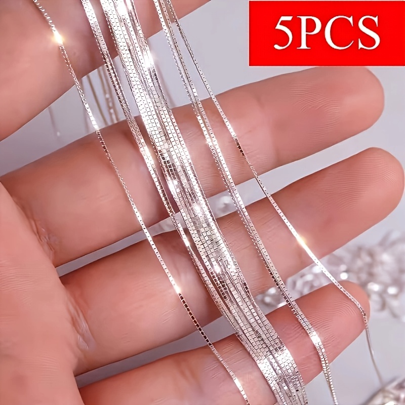 TEMU S925 Sterling Chain Necklace 5 Piece Set, In Multiple Sizes, Suitable For Men's And Women's Silvery Jewelry, Featuring Trendy And , Perfect As A