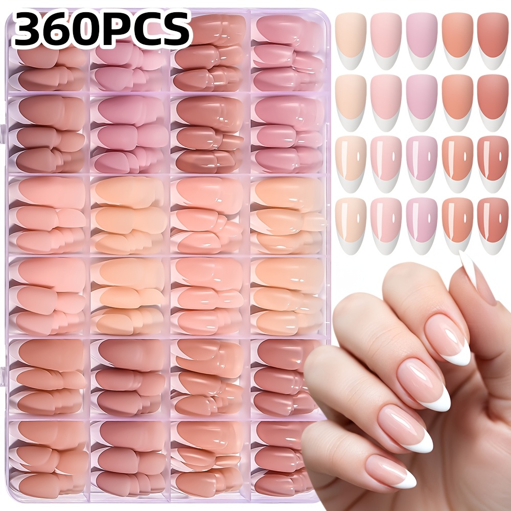 TEMU 360pcs Of Artificial Nails In Nude Pink And Light Brown With , Featuring A Glossy Shape, Packaged In A Storage Box For A Stylish Daily Manicure