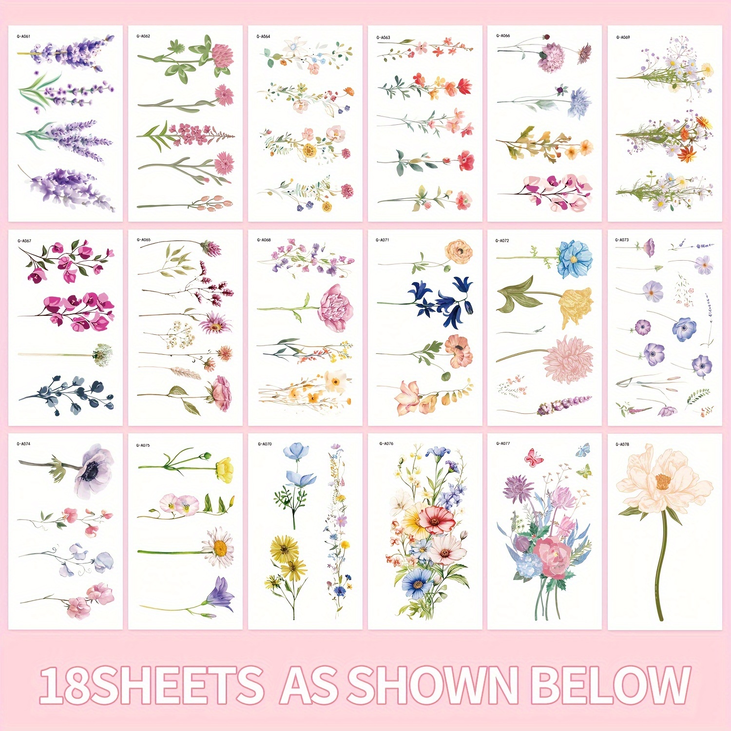 Image of 18pcs Of 3d Watercolor Lavender Flower Temporary Tattoos For Women, Body Art For , Fake Plant Adult Tattoo Stickers, Waterproof Girl Tattoos