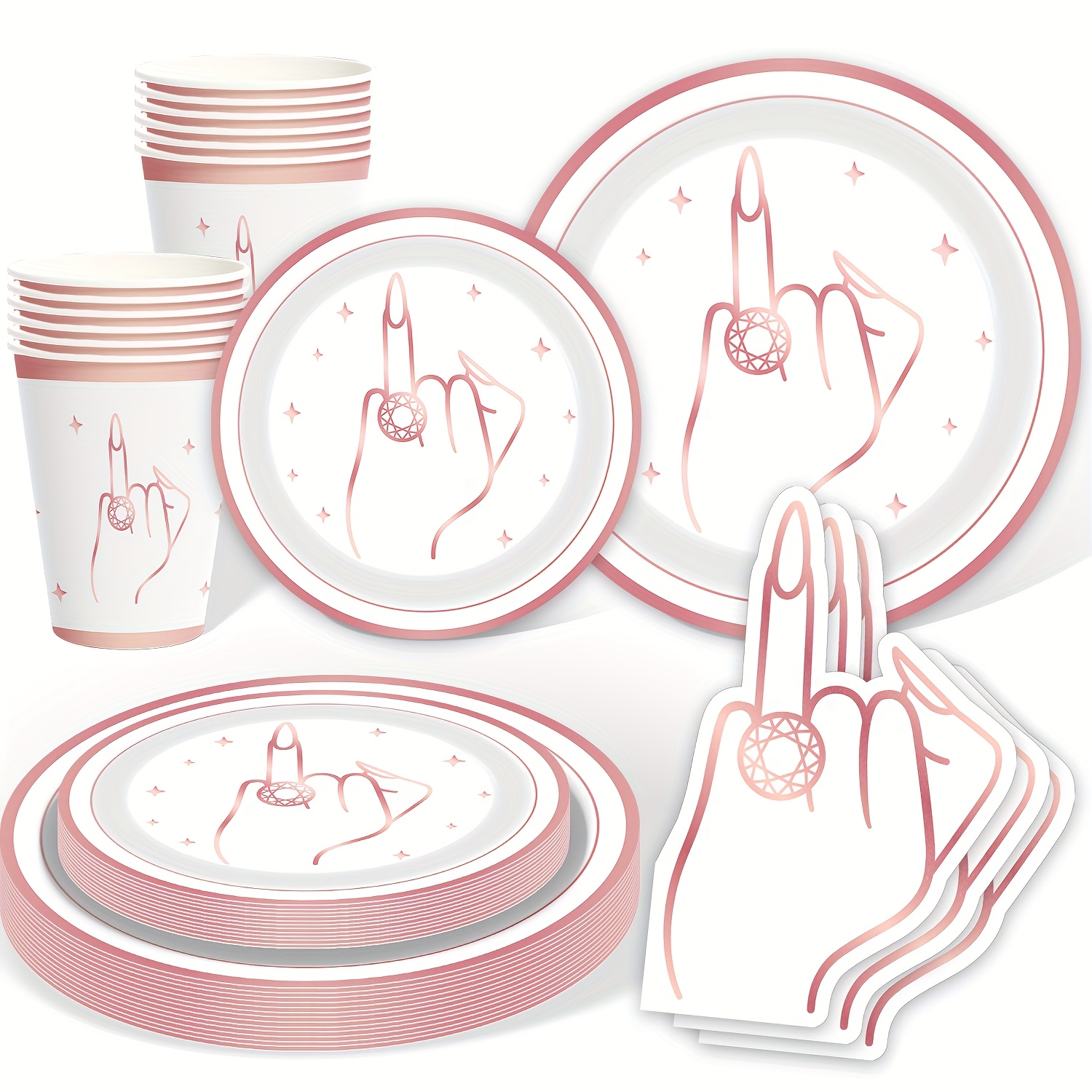 Image of Women Bachelorette Party Decorations Set Ring Finger Bridal Shower Party Plates Cups Rose Party Tableware For Bridesmaid Favor Engagement Party