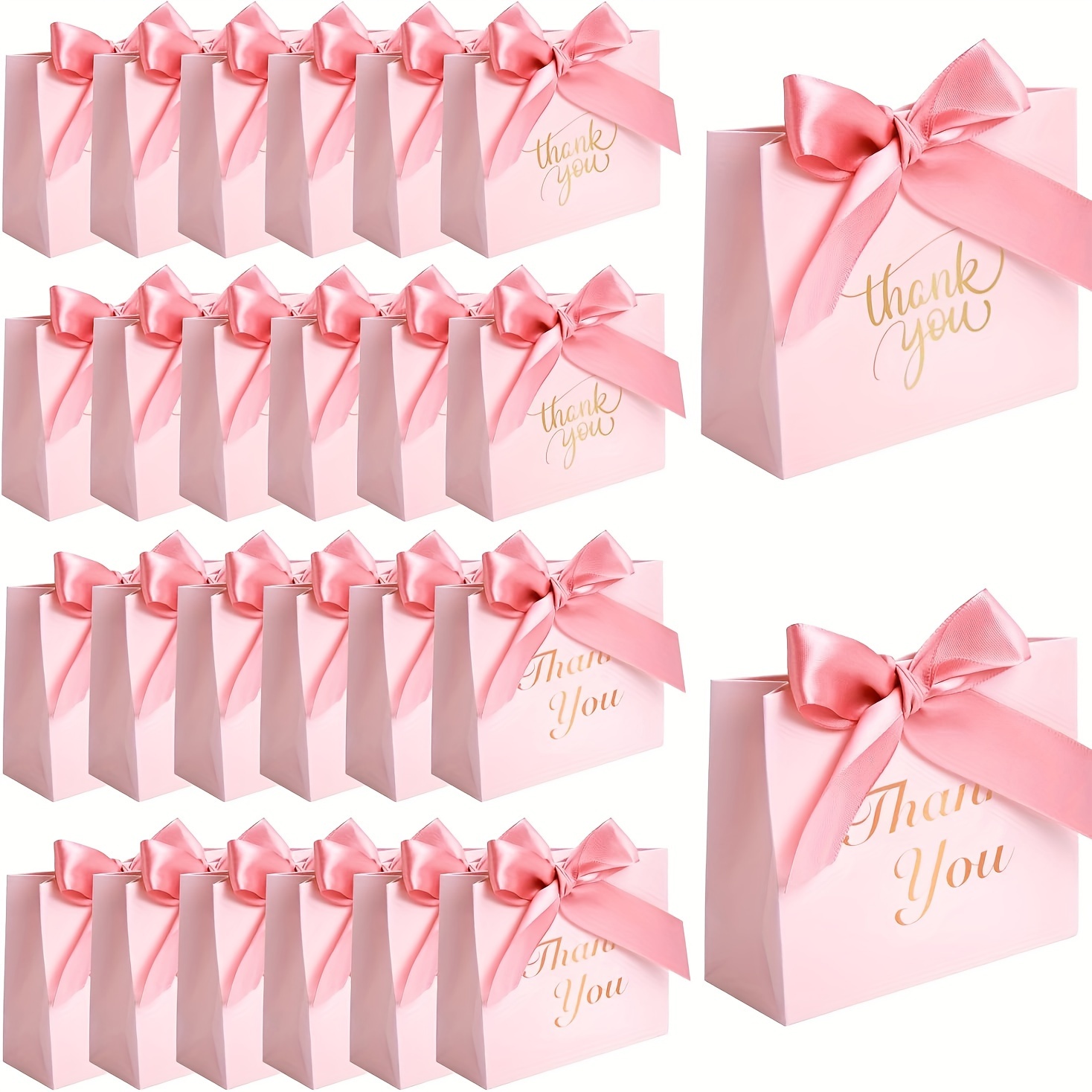 

48-pack Pink Mini Party Favor Bags, Thank You Candy Snack Boxes With Bow Ribbon, Paper Gift Bags For Wedding, Valentine, Bridal, Baby Shower, Birthday Party Decorations