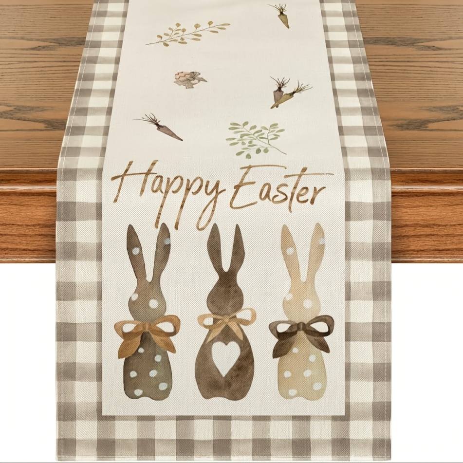 

1pc Polyester Table Runner With - Woven Rectangular Table Decor For Spring, Seasonal Easter Home & Party Decoration