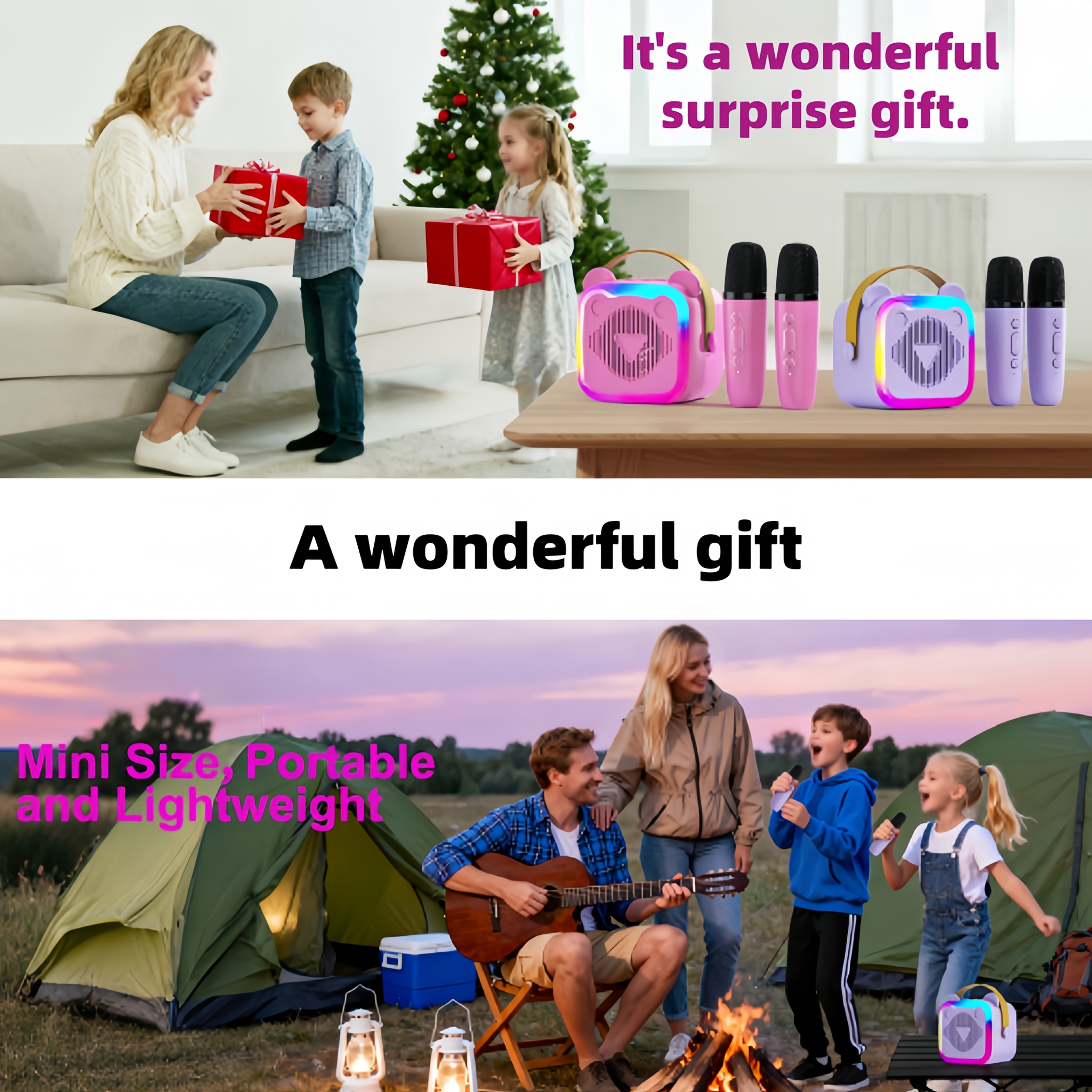 Mini Cat Ear Portable Karaoke Machine (Includes 2 Wireless Microphones) - Wireless Connectivity, USB Rechargeable Battery, Dazzling LED Disco Lights - Perfect for Family Gatherings, Christmas Gifts, Birthday Parties, and All-Age Karaoke Systems