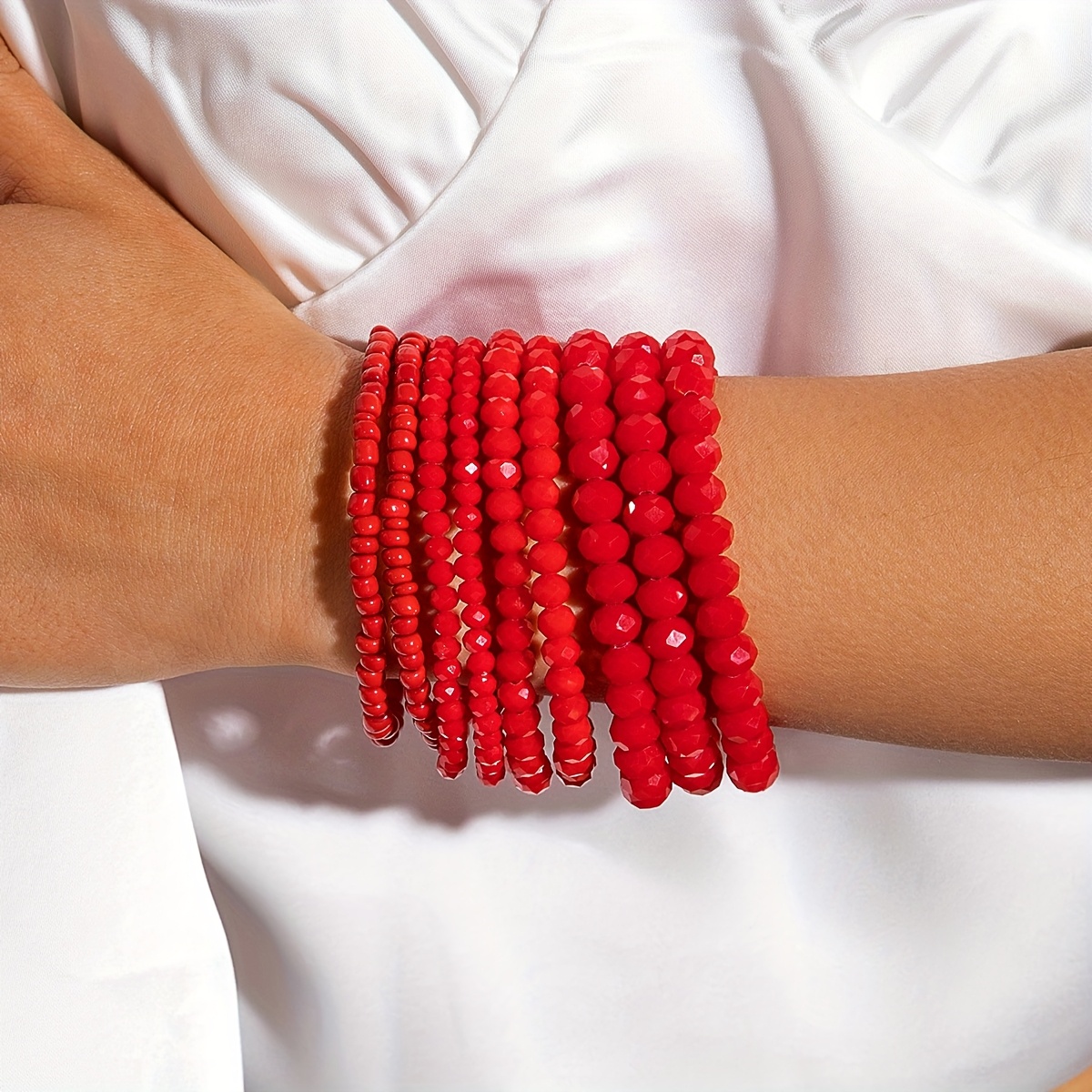 TEMU Un ensemble de 9 bracelets de perles de verre de style bohème, parfaits cadeaux pour aux fêtes de femmes, aux et aux célébrations