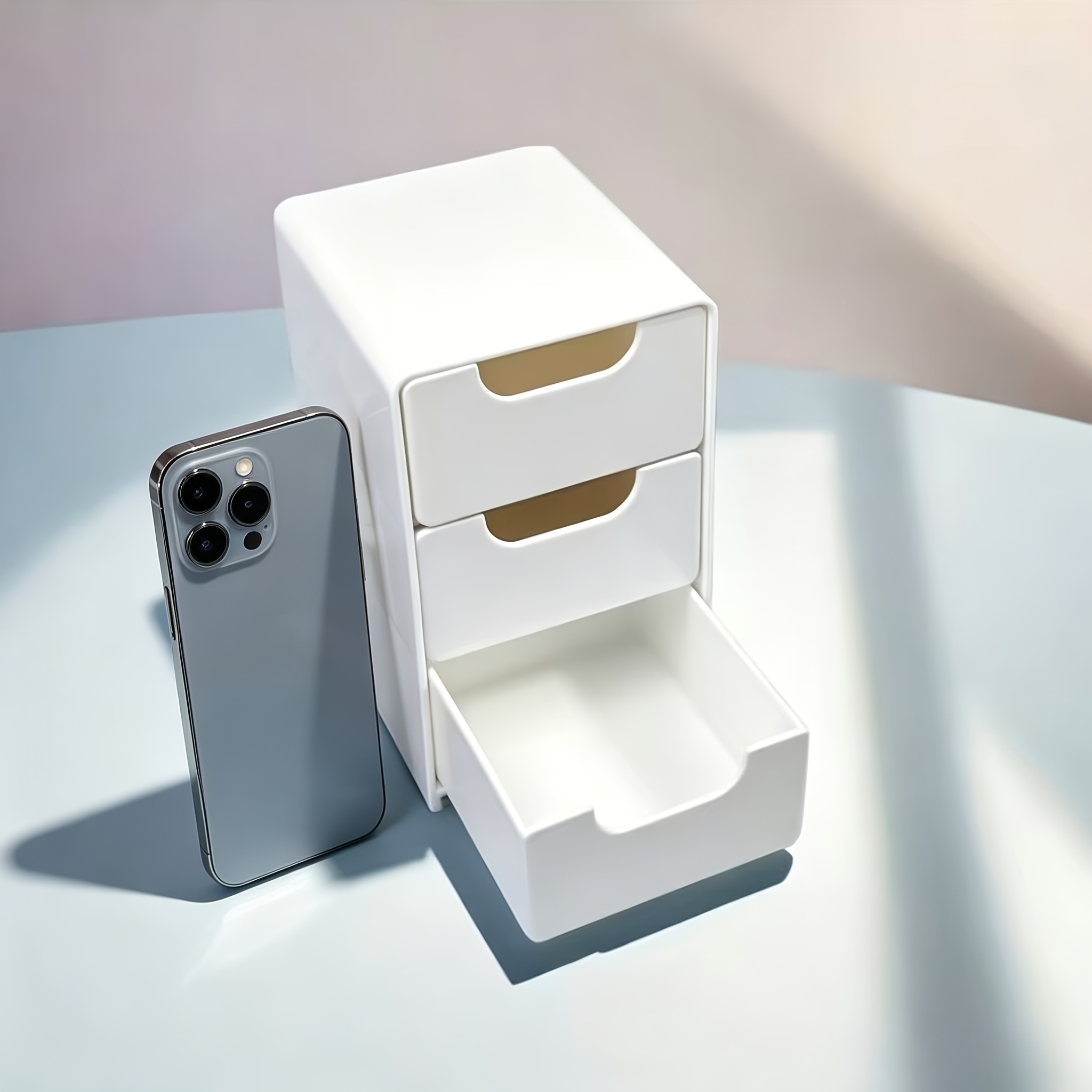 TEMU 3-tier Stackable Plastic Storage Box With Handles - Lightweight Freestanding Organizer For Jewelry, Cosmetics, Office & Bathroom - Stylish White