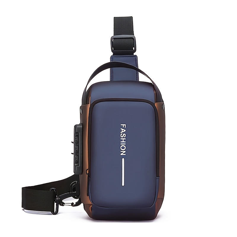 TEMU Men's Multi-functional Password Lock Chest Bag, Fashion Motorcycle Crossbody Sling Bag With Phone Pocket, Zipper Closure, Casual Sports Shoulder