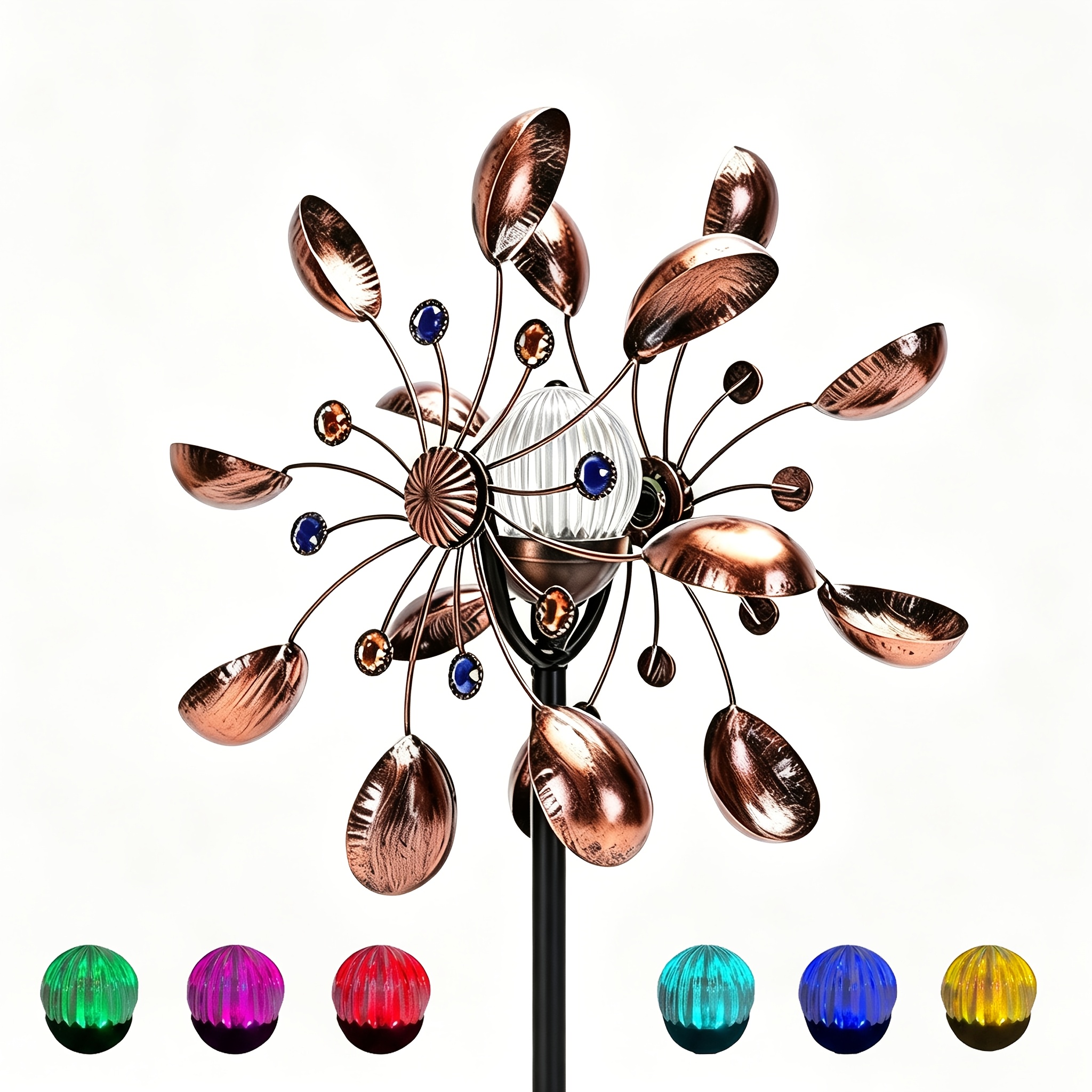 Image of Outdoor Decorative Solar Led Lighted Metal Windmill Kinetic Dual- Spinning Glass Ball Ambient Lighting Ornament Suitable For Garden Yard Patio Lawn Pathway Porch Landscape Holiday Seasonal Decor