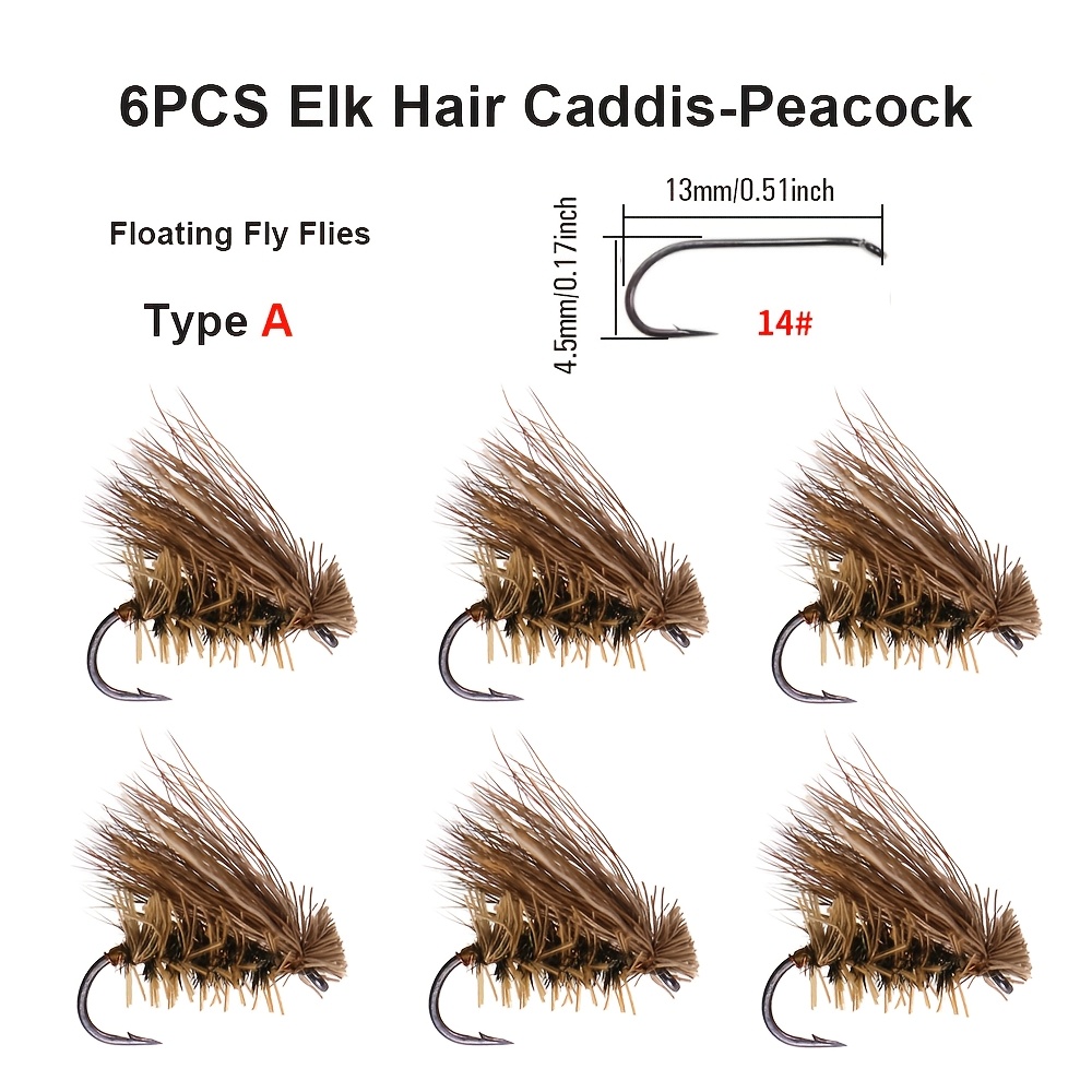 Image of Set Of 6 Elk Hair Flies, Size 14 And 12, For Dry Fly And Nymph Fishing For Trout