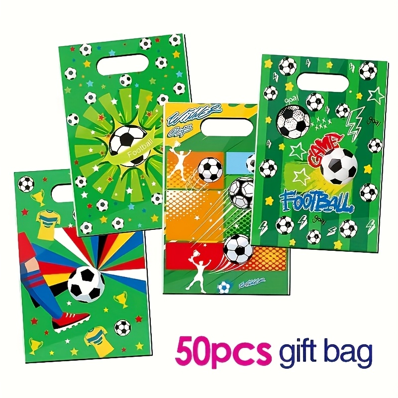 TEMU 50 stuks/zak Voetbalserie Draagtassen - Plastic Draagtassen met Voetbalpatronen, Geschikt voor Cadeauverpakking, Feestartikelen en Leuke