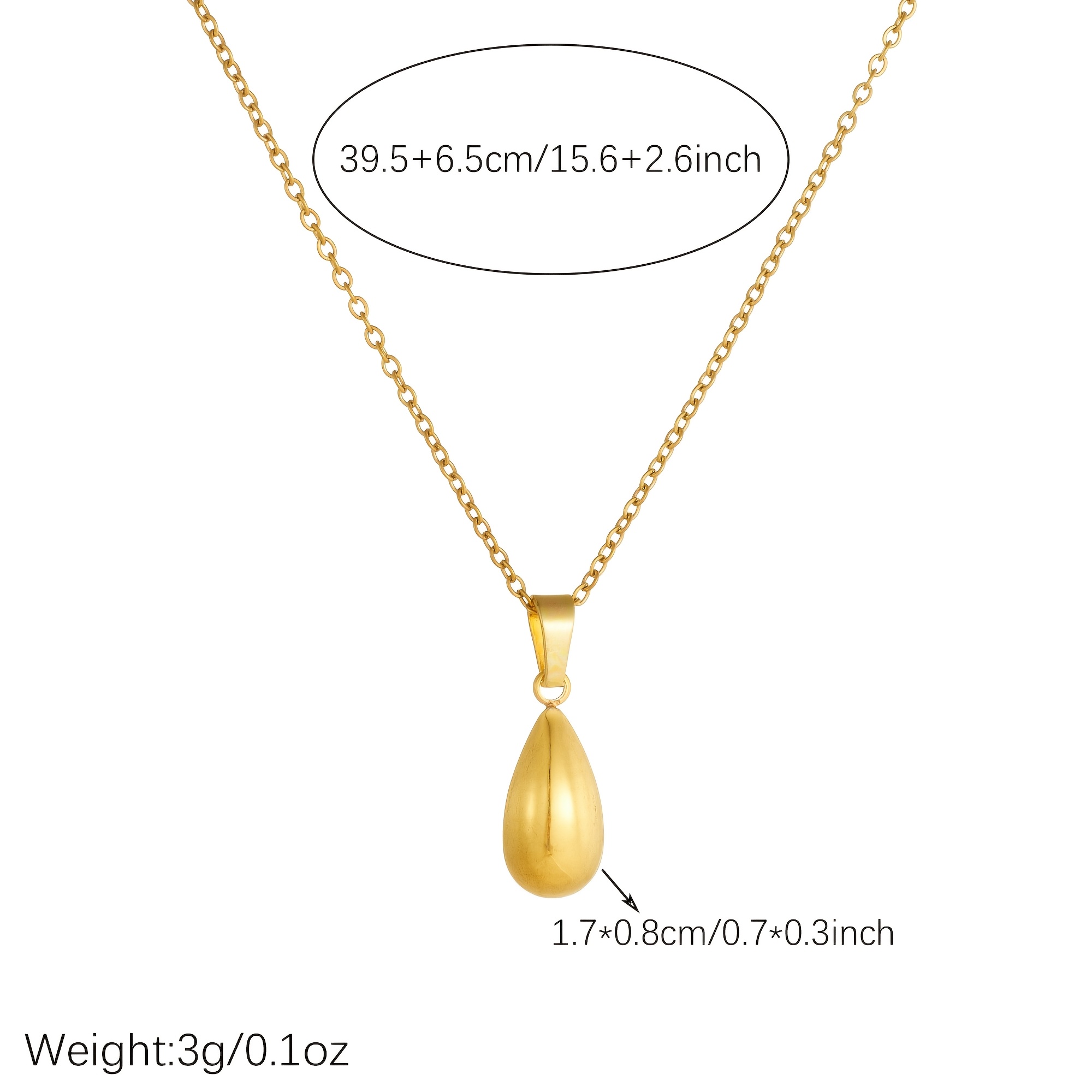 Golden Water Drop Pendant Necklace, Classic Style